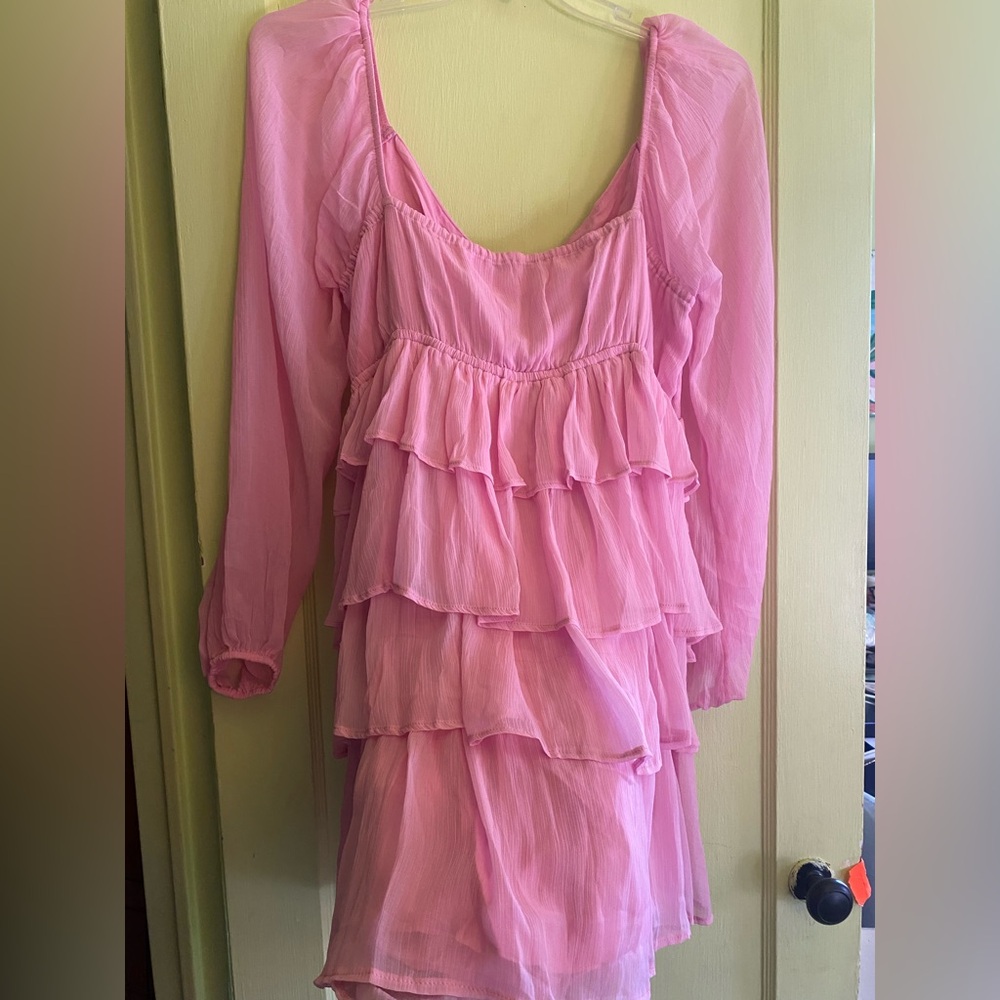 Hot Pink Abercrombie & Fitch Babydoll Ruffle Dress w/ Sweetheart Neckline - Picture 3 of 8